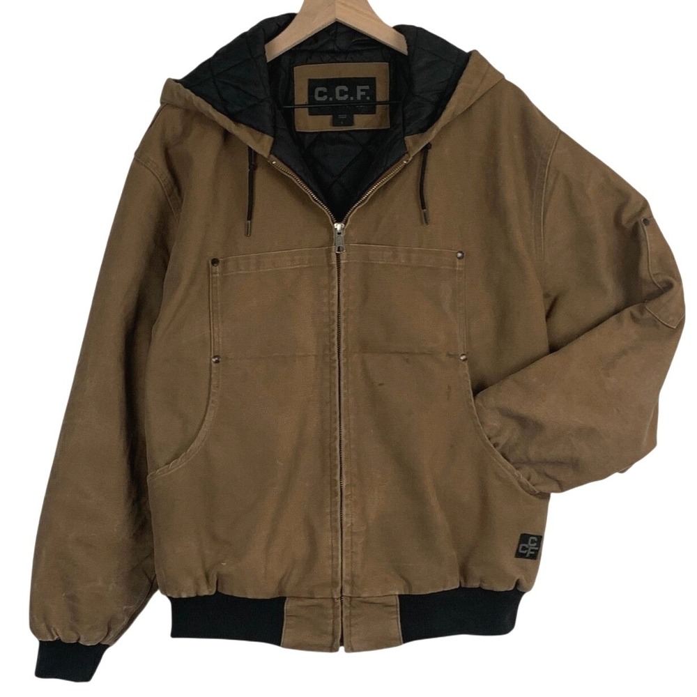 C.C. FILSON CO CCF Duck Canvas Quilted Hooded Utility Jacket Men's L Brown